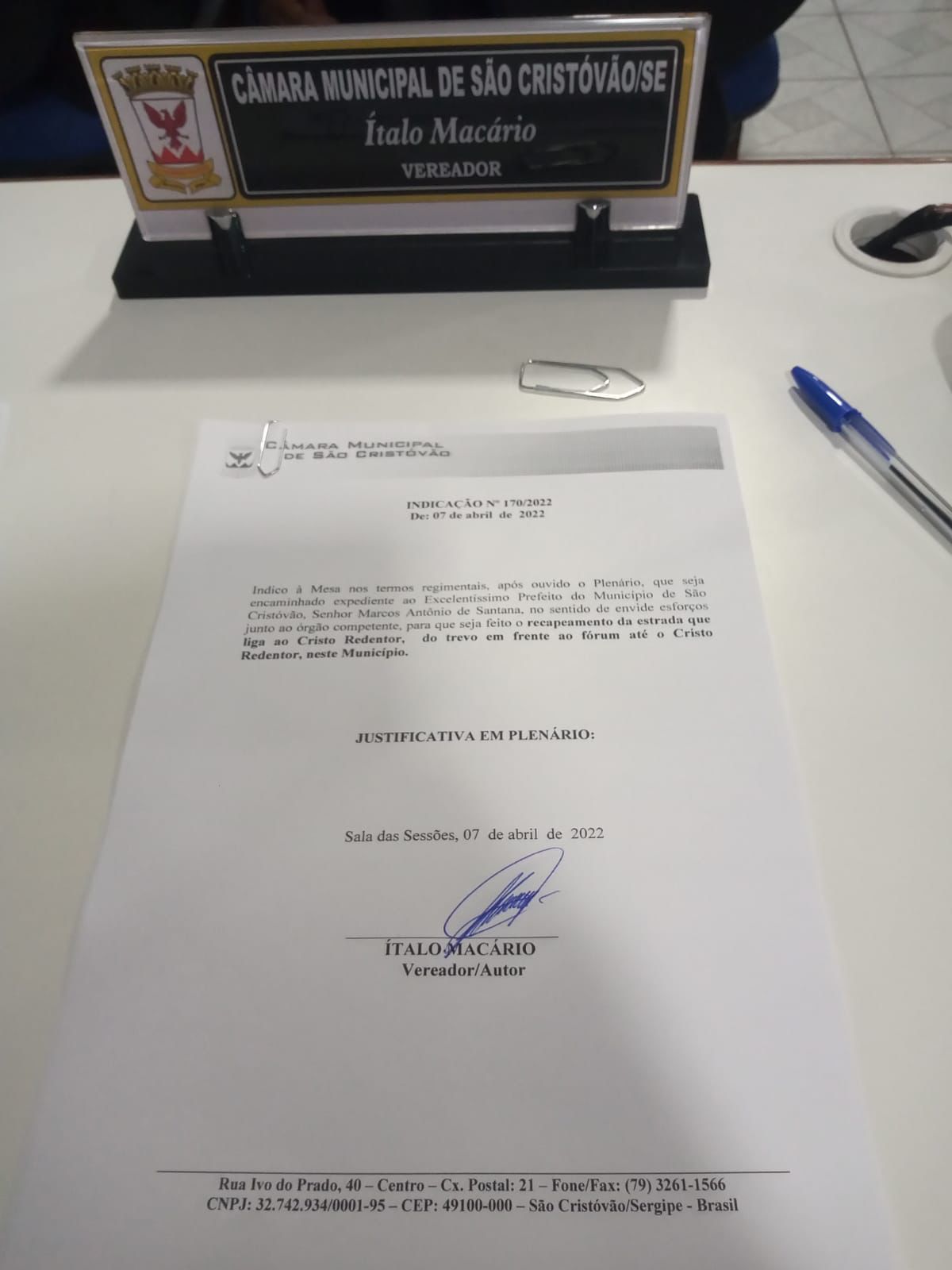 Vereador Italo Macário agradece prefeito e comemora recapeamento na estrada do Cristo