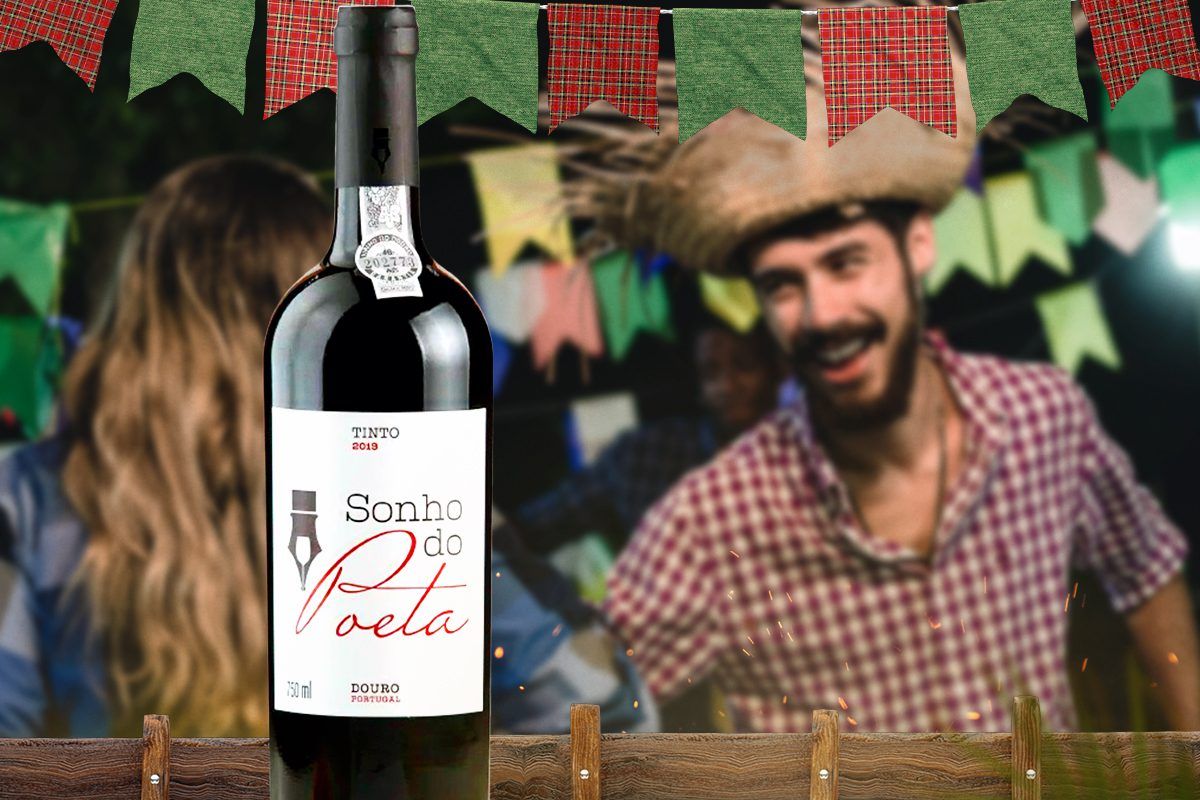 Imagem do vinho Sonho do Poeta oferecido pelo app do Shopping Jardins com casal dançando ao fundo