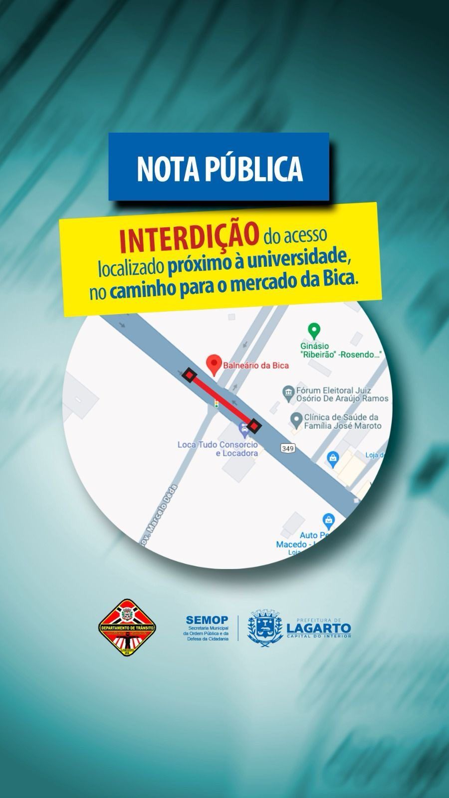 Prefeitura de Lagarto informa interdição de acesso próximo à universidade em medida de segurança