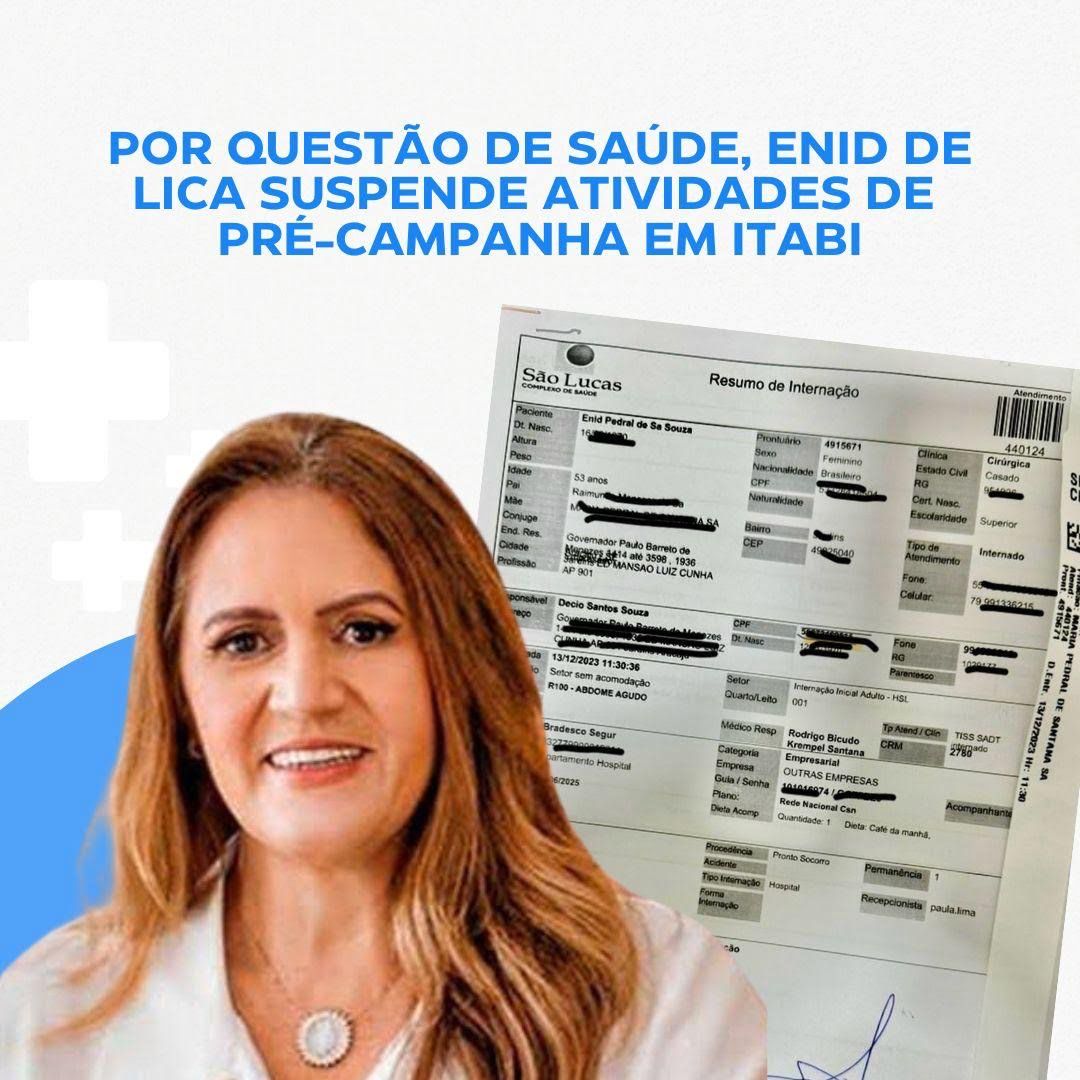 Por questão de saúde, Enid de Lica suspende atividades de pré-campanha em Itabi