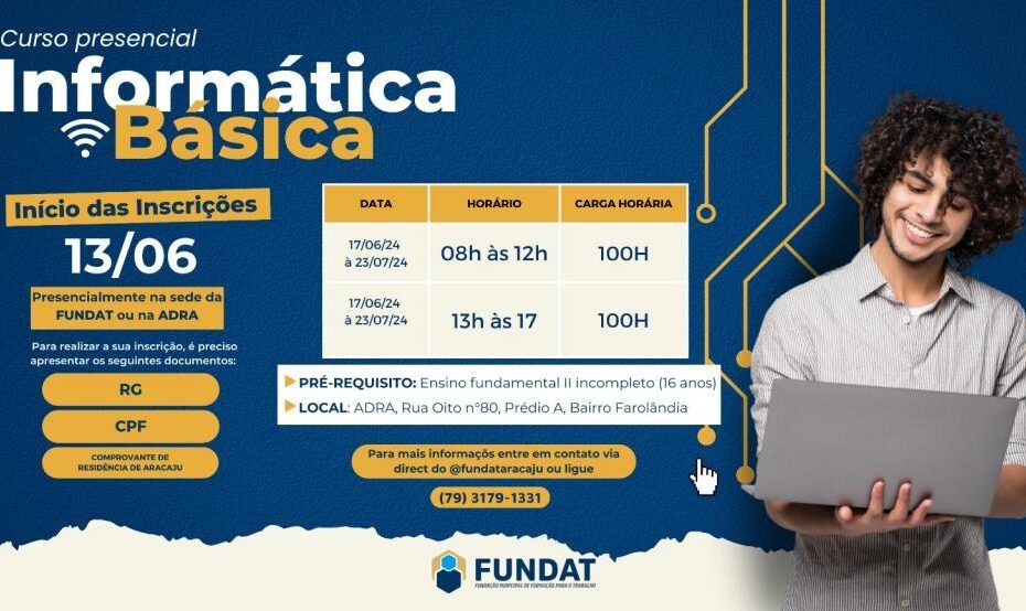Curso de informática básica em Aracaju: Inscrições abertas para 48 vagas
