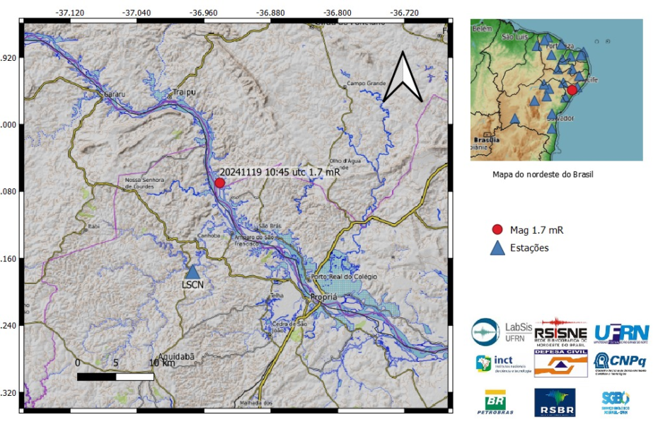 tremor de terra, Canhoba, Sergipe, Alagoas, Traipu, LabSis/UFRN, atividade sísmica, sismo,